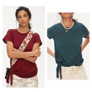 Stateside by Anthropologie Lot of 2 -Maroon and Teal Tie Short Sleeve T-Shirts